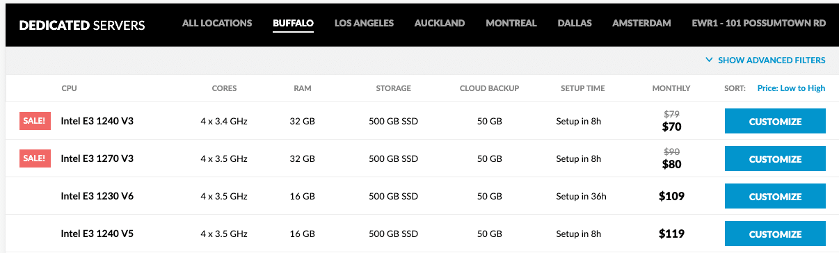 List of ServerMania’s enterprise servers in Buffalo