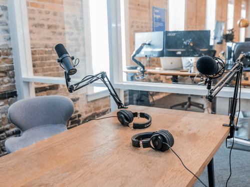podcast studio with mic and headphones