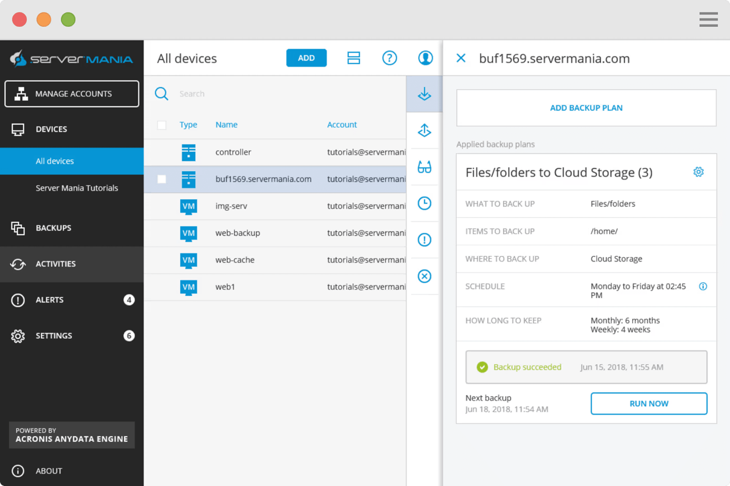 cloud backup work screen