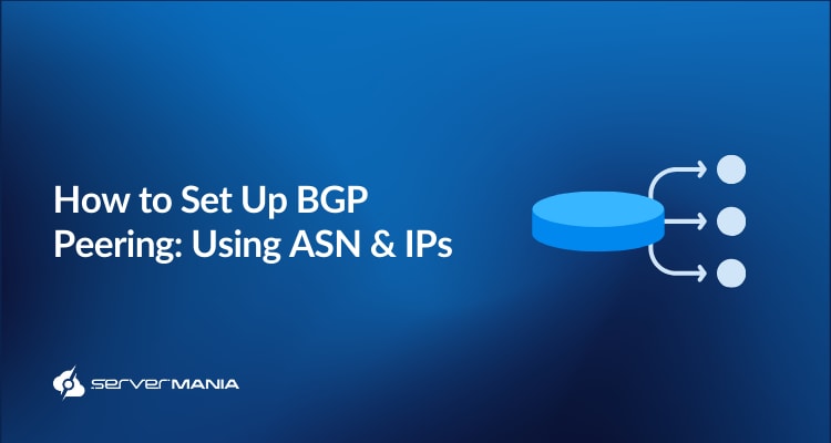 A featured image illustrating a basic BGP configuration segement with ServerMania logo.