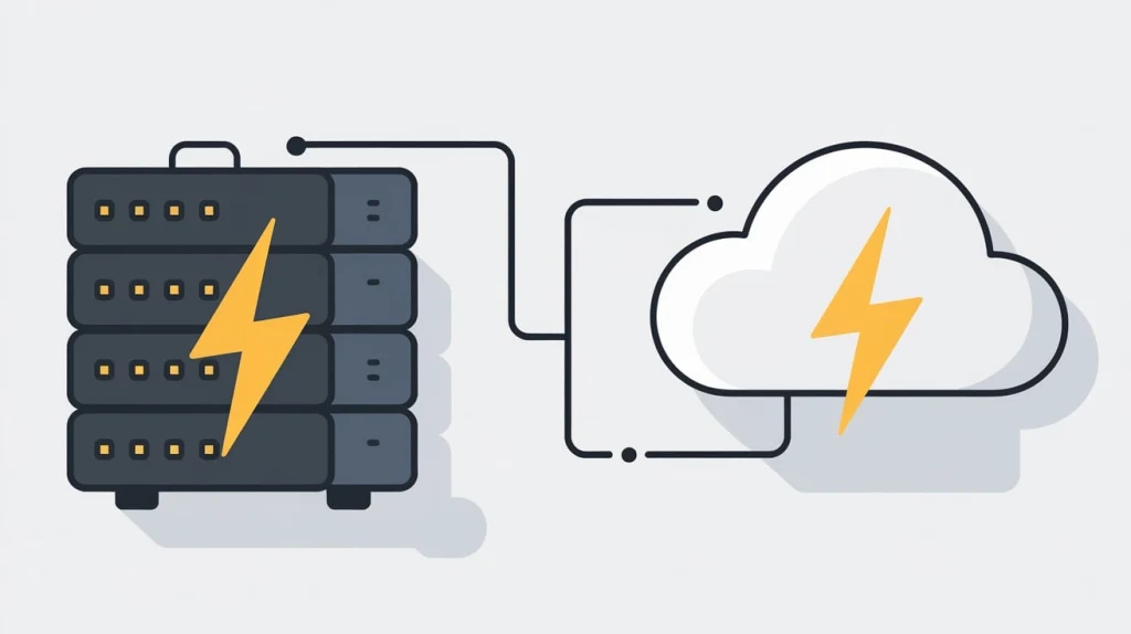 A decorative image showing that cloud and dedicated servers can work in a hybrid setting.