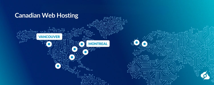 An infographic showing a world map with the best ServerMania web hosting locations, outlining web hosting Canada.