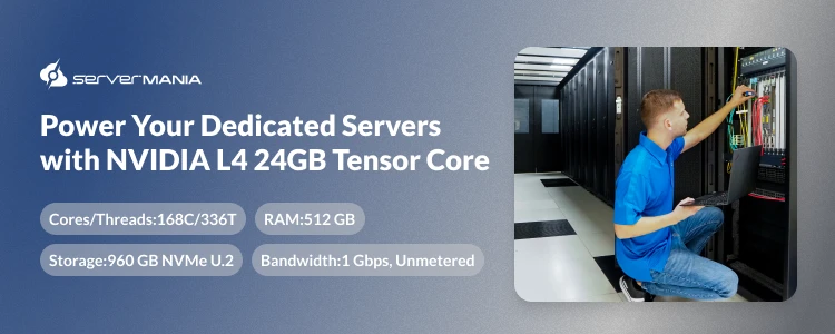 A CTA image showing ServerMania experts working in a data center.