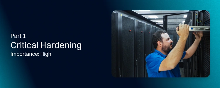 A decorative image showing a man working in a data center.