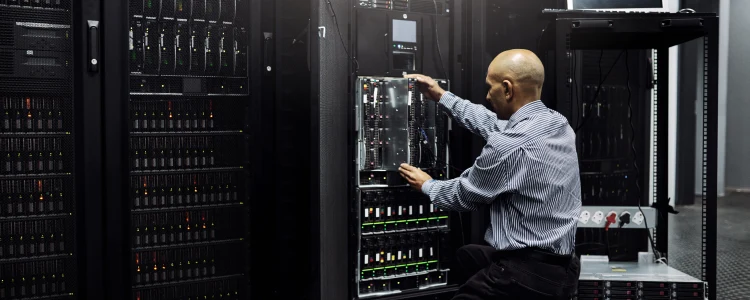 a man installing a dedicated server