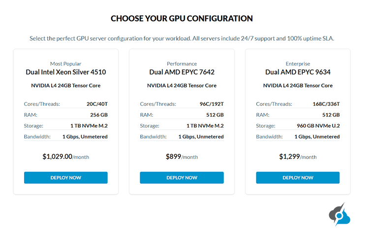 ServerMania GPU configuration image, featuring NVIDIA L4 24GB Tensor Core.