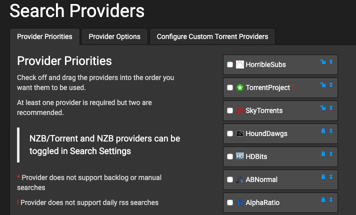 Configure SickRoar Search Providers