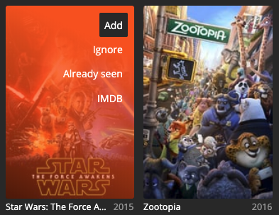 search for, select, and add movies