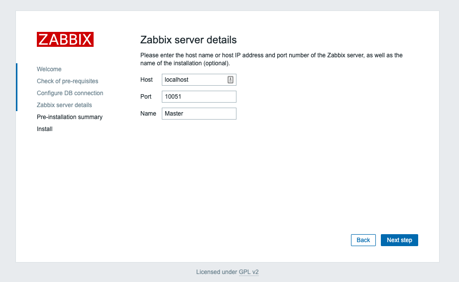 Zabbix server details