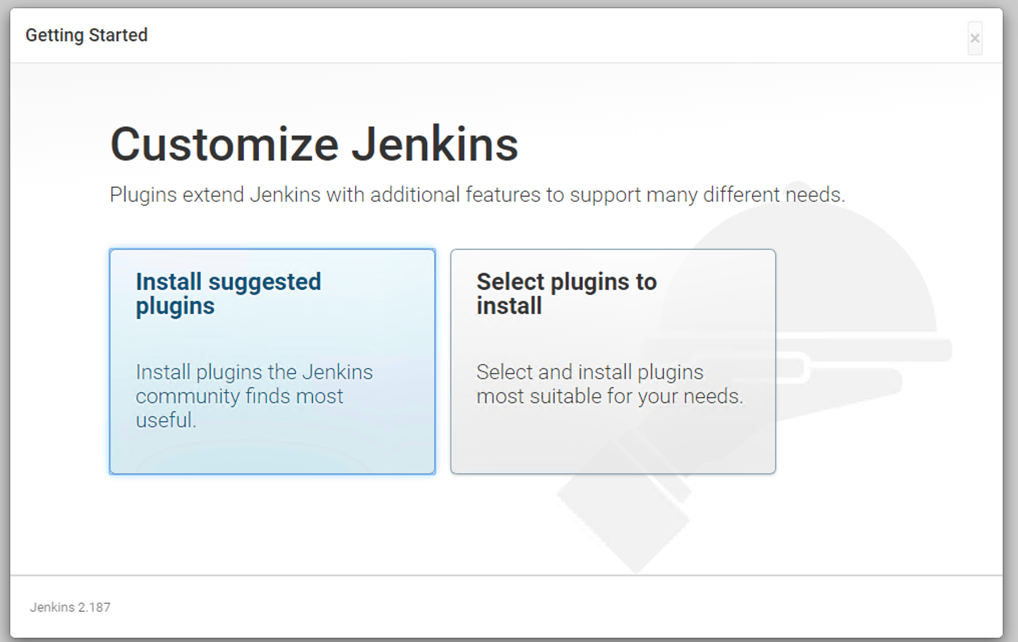 Choose to install suggested plugins or select plugins to install.