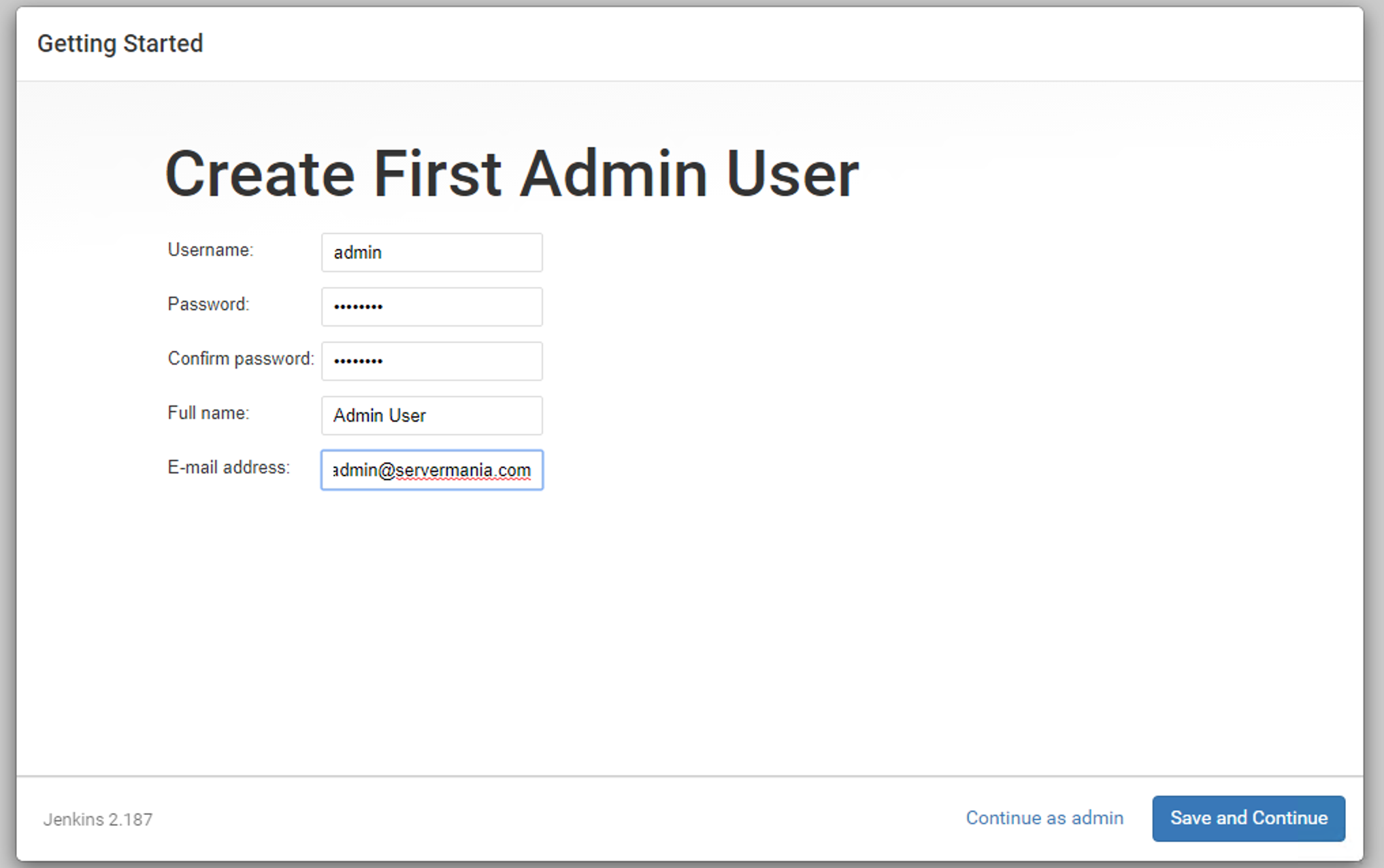 Create first Jenkins Admin User