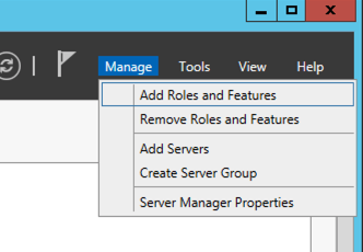 Click Manage and then click Roles and Features
