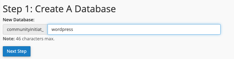 Enter a name for the WordPress database