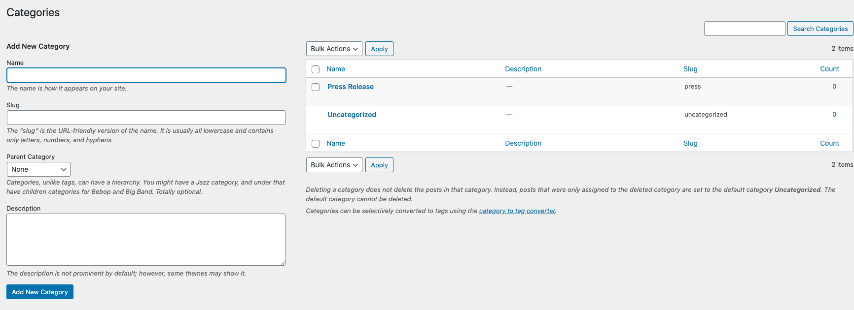 Tags and Categories