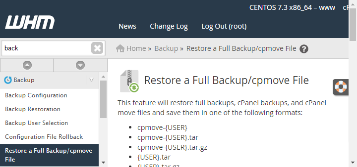 Restore the Full Account Backup